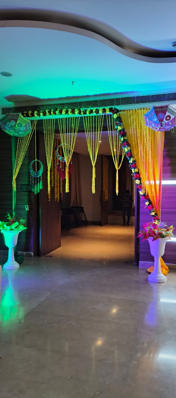Passage Entryway Passage decorated with Yellow Strings & Green Spotlights