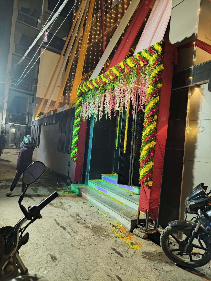 Night Entrance Gate Floral Draping with Hanging Marigold Cords